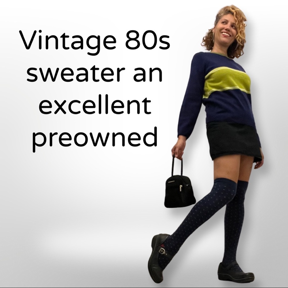 Vintage IN CHARGE Sweater Women's L Round Neck Blue And Green USA